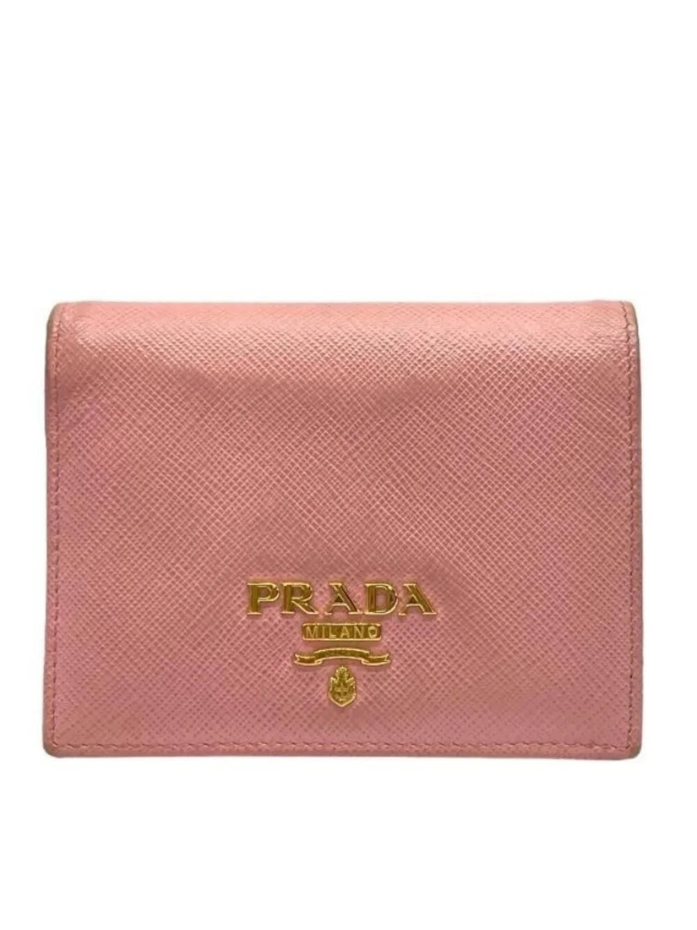 Prada 1 Mv204 Wallet Fold Compact Mini Logo Leather Pink